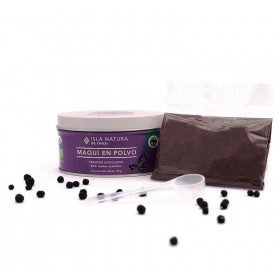 Maqui Bio en Poudre 35G dans sa boite en métal et vendu avec sa dosette
